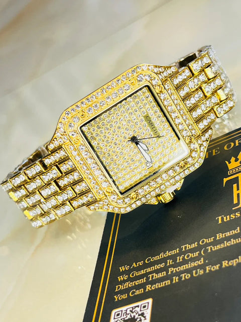 Gold Square Plain Iced Out Watch