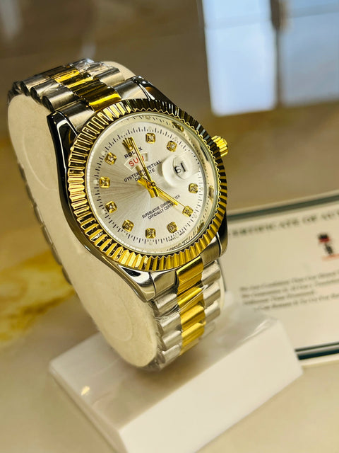 Premium Day Date Rolex Silver White Dial Watch