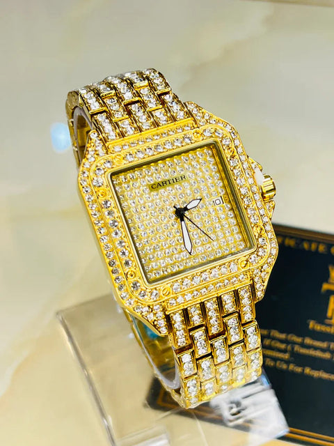 Gold Square Plain Iced Out Watch