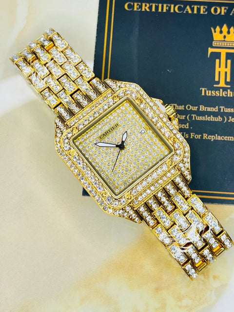 Gold Square Plain Iced Out Watch