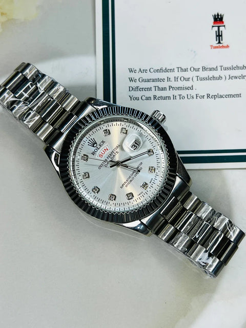 Premium Day Date Rolex Silver White Dial Watch