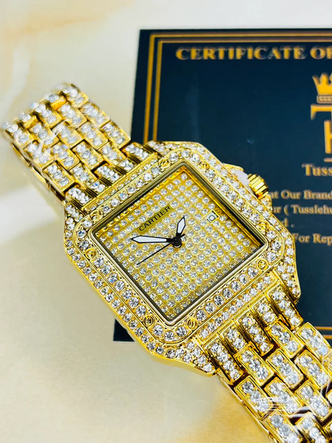 Gold Square Plain Iced Out Watch