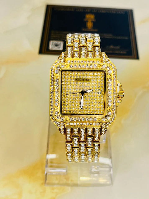 Gold Square Plain Iced Out Watch